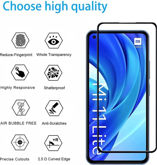 Xiaomi Mi 11 Lite 4G/5G Screenprotector Full Cover – 9H Gehard Glas – 4-Pack-Ilumina Benelux