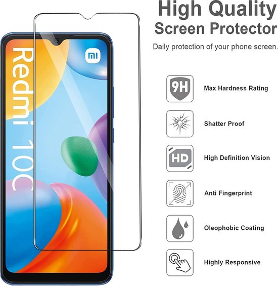Xiaomi Redmi 10C Screenprotector Gehard 9H – Anti-kras – 3-Pack Tempered Glas-Ilumina Benelux