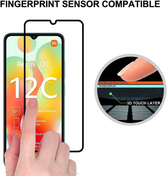Xiaomi Redmi 12C Screenprotector Full Cover – 9H Gehard Glas – Anti-Kras – Tempered Glas (1-Pack)-Ilumina Benelux