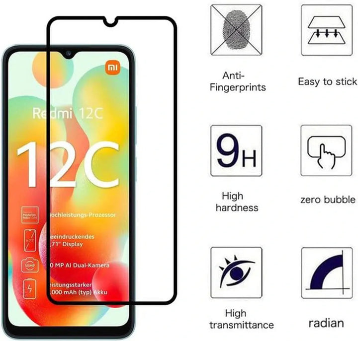 Xiaomi Redmi 12C Screenprotector Full Cover Screenprotector Gehard 9H – 2-Pack Tempered Glas-Ilumina Benelux