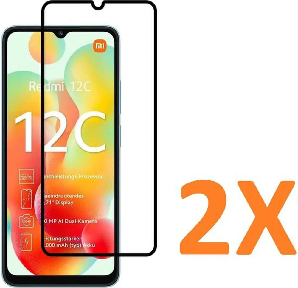 Xiaomi Redmi 12C Screenprotector Full Cover Screenprotector Gehard 9H – 2-Pack Tempered Glas-Ilumina Benelux