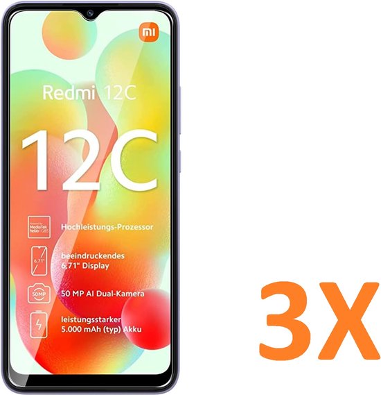 Xiaomi Redmi 12C Screenprotector Gehard 9H – Anti-kras – 3-Pack Tempered Glas-Ilumina Benelux
