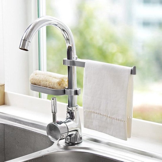 Zeep- en vaatdoekhouder – Opbergrek voor kraan – Handdoekhaak – Organizer voor keuken & badkamer – Blauw-Ilumina Benelux