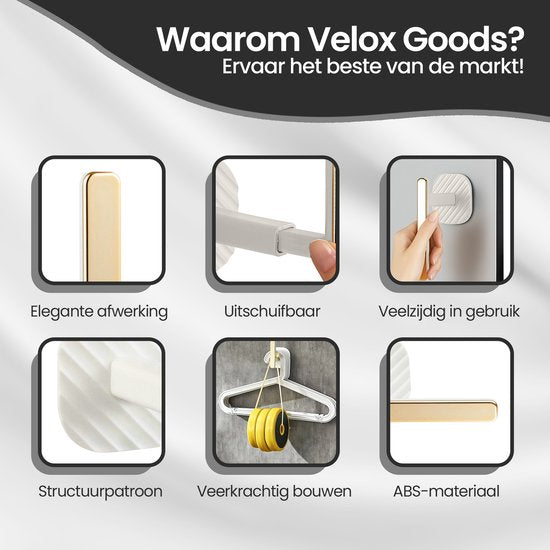 Zelfklevende wandhaak – Plakhaak zonder boren – Extra stevig 14,5 cm – Voor keuken badkamer gordijnen – Wit/Goud-Ilumina Benelux