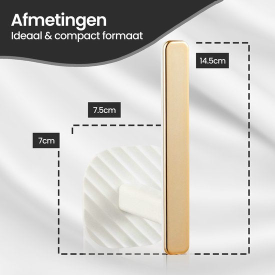 Zelfklevende wandhaak – Plakhaak zonder boren – Extra stevig 14,5 cm – Voor keuken badkamer gordijnen – Wit/Goud-Ilumina Benelux