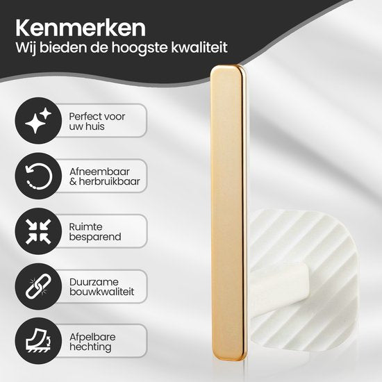 Zelfklevende wandhaak – Plakhaak zonder boren – Extra stevig 14,5 cm – Voor keuken badkamer gordijnen – Wit/Goud-Ilumina Benelux