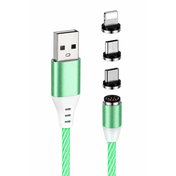 360° Magnetische Oplaadkabel – USB-A naar Lightning / Micro USB / USB-C – Magnetische Fast Charge Datakabel – Groen-Ilumina Benelux