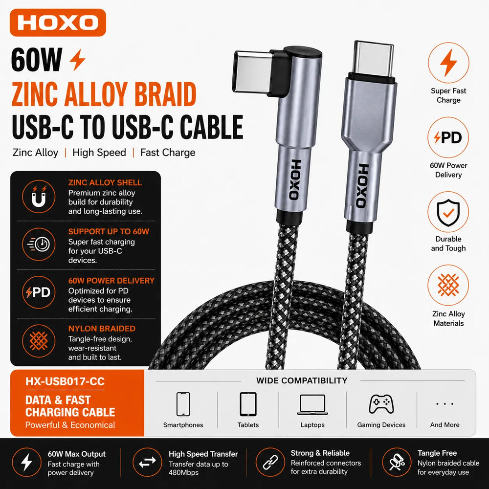 60W USB-C naar USB-C Snellaadkabel 1.5 Meter Gevlochten-Ilumina Benelux
