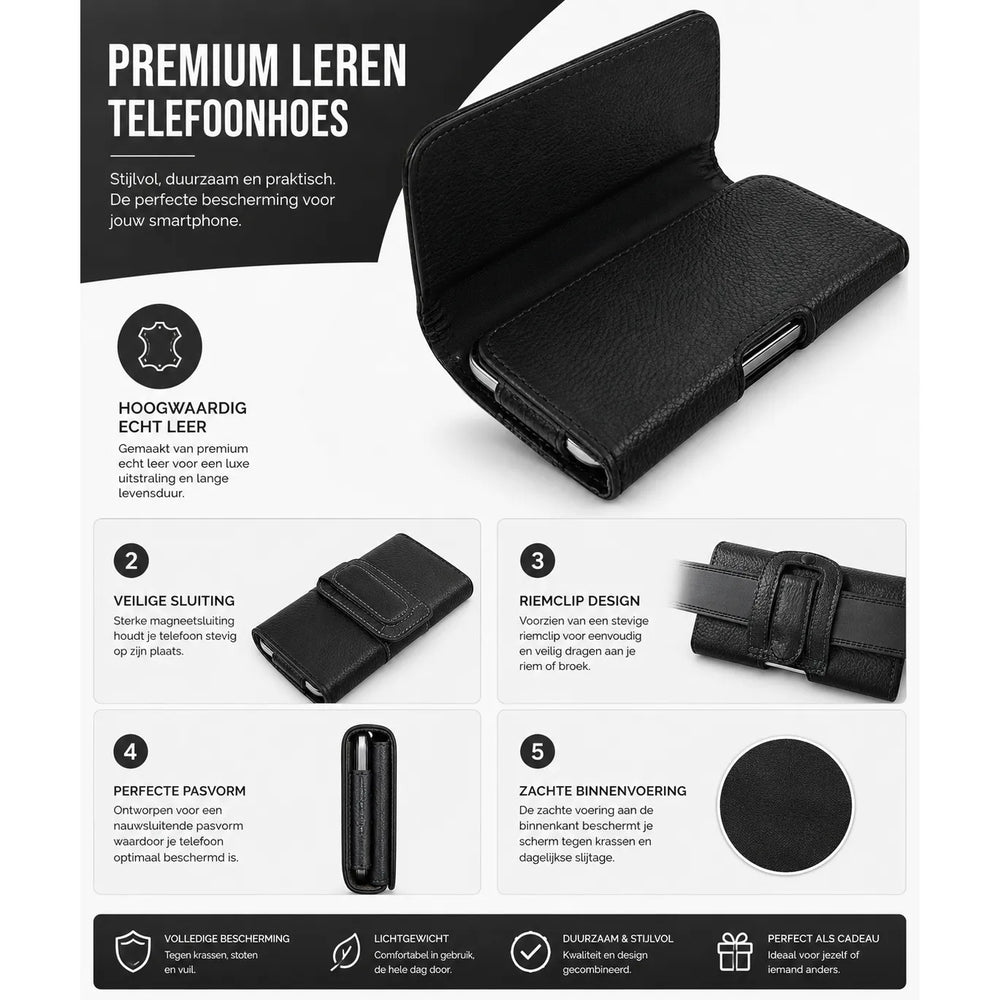 Heuptas voor Smartphone – PU Lederen Telefoontas met Riemlus – XXL 6,5 t/m 7,0 inch – Riemtas – Zwart-Ilumina Benelux