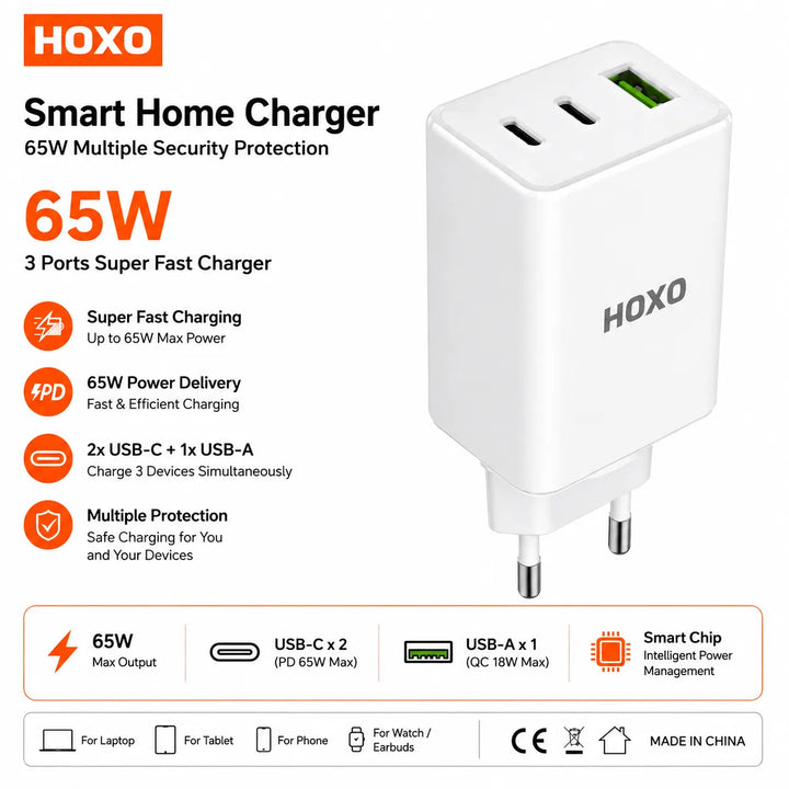 65W 3-Port Super Fast Charger USB-C PD + USB-A-Ilumina Benelux