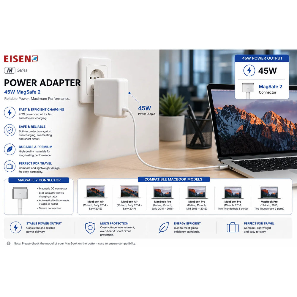 45W MagSafe 2 MacBook Air Oplader – Power Adapter – T-Connector – Wit