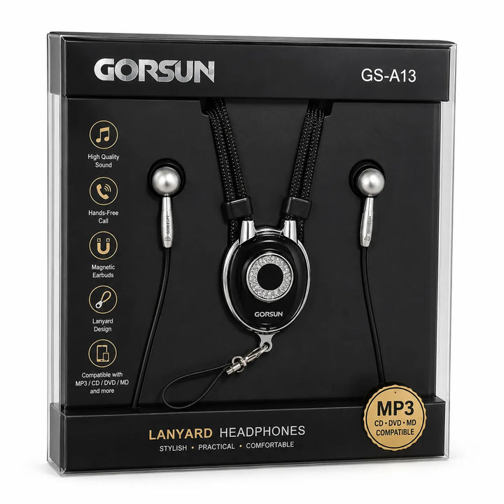 Gorsun GS-A13 Oordopjes met Nekkoord – 2.5mm Jack Aansluiting – Magnetische Earbuds – Handsfree Headset – Zwart-Ilumina Benelux