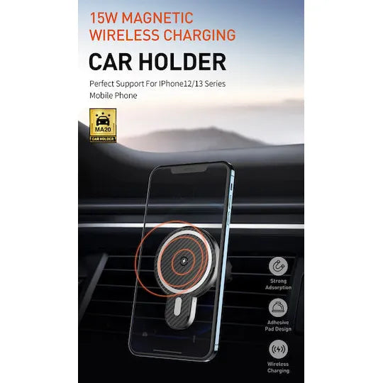 15W MagSafe Autohouder met Draadloos Opladen – Magnetische Telefoonhouder Auto – Dashboard & Ventilatierooster – 360° Draaibaar