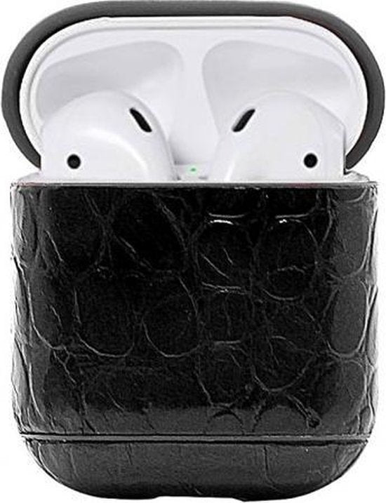 AirPods Hoesje – Geschikt voor AirPods 1 & 2 – Hard Case Snake Print – Inclusief Karabijnhaak – Zwart-Koptelefoon case-Ilumina Benelux