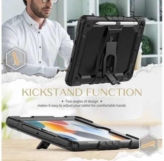 Apple iPad 10.2 (7/8/9e gen) Tablethoes – Schokbestendig – Penhouder – Screenprotector – Standfunctie – Zwart-Tablethoesjes-Ilumina Benelux