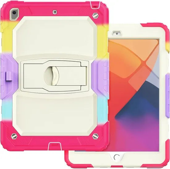 Apple iPad 10.2 (7e/8e/9e gen) Tablethoes – Schokbestendig – Penhouder – Ingebouwde Screenprotector & Standaard – Donkerroze Camo-Tablethoesjes-Ilumina Benelux