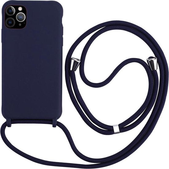 Apple iPhone 11 Pro Max Hoesjes – Siliconen Backcover met Koord – Schouderketting – Blauw-Ilumina Benelux