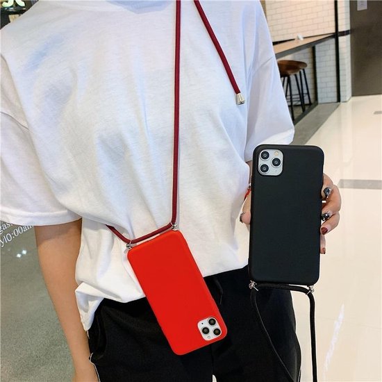 Apple iPhone 11 Pro Max Hoesjes – Siliconen Backcover met Schouderkoord – Ketting – Zwart-Ilumina Benelux