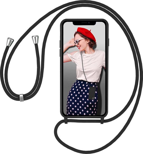 Apple iPhone 11 Pro Max Hoesjes – Siliconen Backcover met Schouderkoord – Ketting – Zwart-Ilumina Benelux