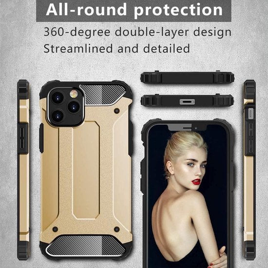 Apple iPhone 12 Pro Max Hoesjes – Dual Layer Armor Backcover – Heavy Duty Schokbestendig – Goud-Ilumina Benelux