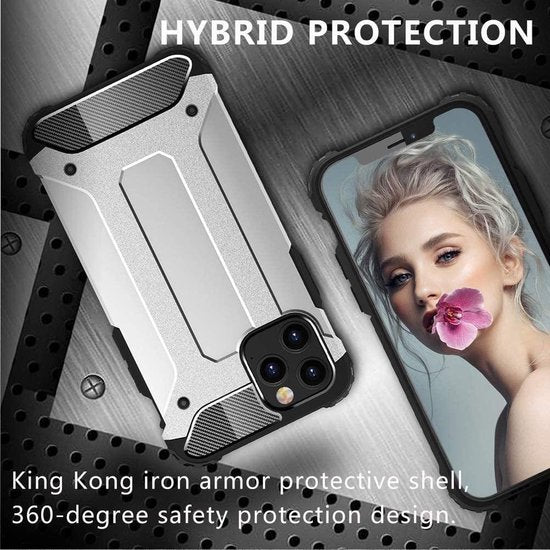 Apple iPhone 12 Pro Max Hoesjes – Dual Layer Armor Backcover – Heavy Duty Schokbestendig – Zilver-Ilumina Benelux