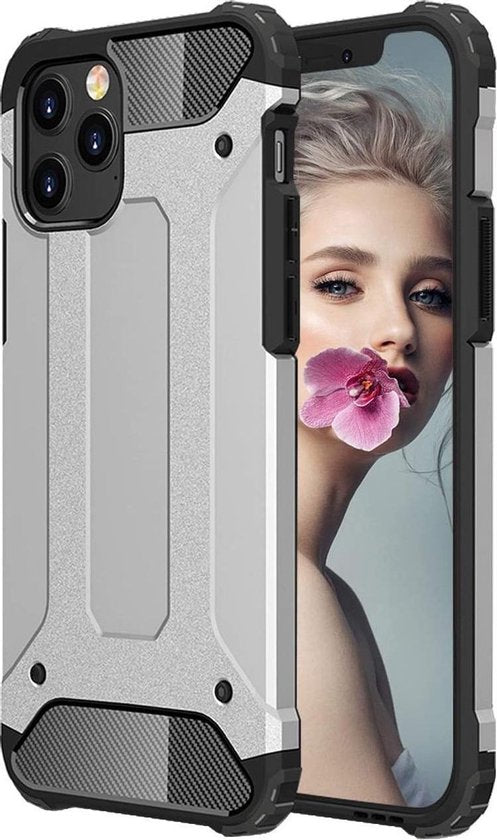Apple iPhone 12 Pro Max Hoesjes – Dual Layer Armor Backcover – Heavy Duty Schokbestendig – Zilver-Ilumina Benelux