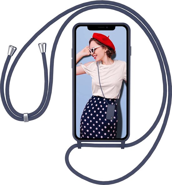 Apple iPhone 13 Pro Hoesjes – Siliconen Backcover met Schouderkoord – Ketting – Blauw-Ilumina Benelux