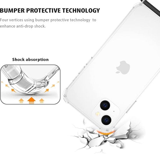 Apple iPhone 14 Plus Hoesjes – Siliconen Backcover met Schouderkoord – Transparant – Anti Kras – Flexibel Beschermhoesje-Ilumina Benelux