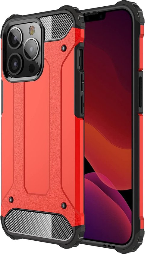 Apple iPhone 14 Pro Hoesjes – Heavy Duty Backcover – Schokbestendig Dual Layer – Extra Stevig – Rood-Ilumina Benelux