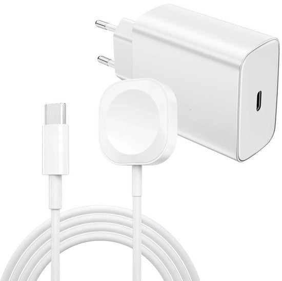 Apple Watch oplader – Snel lader USB-C – Geschikt voor Series 1-9/SE/Ultra – 1 meter oplaadkabel – Wit