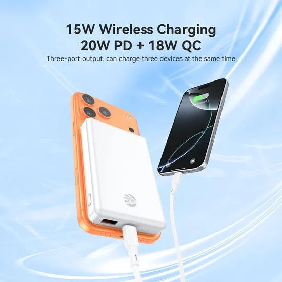 10000mAh Powerbank MagSafe – 15W Draadloos Opladen – Wit – Magnetische Powerbank – USB-C Snelladen-Ilumina Benelux