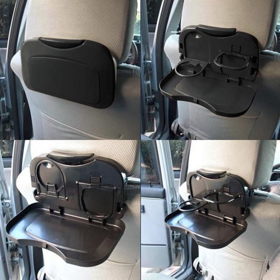 Auto achterbank tafeltje – Hoofdsteun stoel organizer – Bekerhouder & voedselhouder – Opvouwbaar – Zwart-Ilumina Benelux