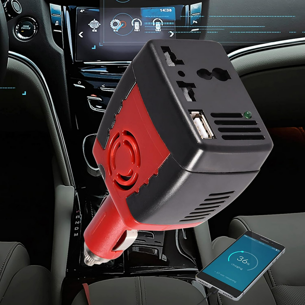Auto omvormer 12V naar 220V – 150W Power Inverter – Stopcontact + USB – DC naar AC – Sigarettenaansteker Adapter – Zwart-Ilumina Benelux