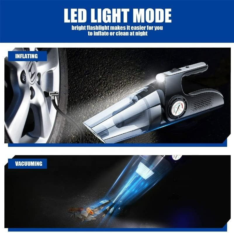 Autostofzuiger auto – 4-in-1 8000PA – Compressor & bandenspanningsmeter – Nat/Droog 12V 120W – LED-lamp – Zwart-Kruimelzuiger-Ilumina Benelux