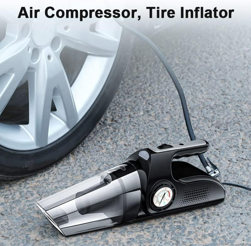 Autostofzuiger auto – 4-in-1 8000PA – Compressor & bandenspanningsmeter – Nat/Droog 12V 120W – LED-lamp – Zwart-Kruimelzuiger-Ilumina Benelux