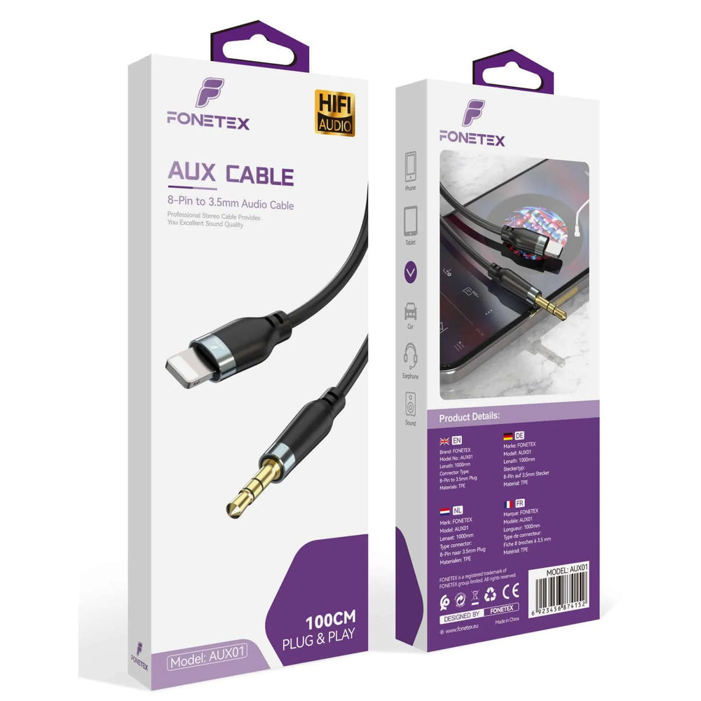 Lightning naar 3.5mm AUX Kabel – Audio Kabel voor iPhone en iPad – HiFi Geluidskwaliteit – 1 Meter – Zwart