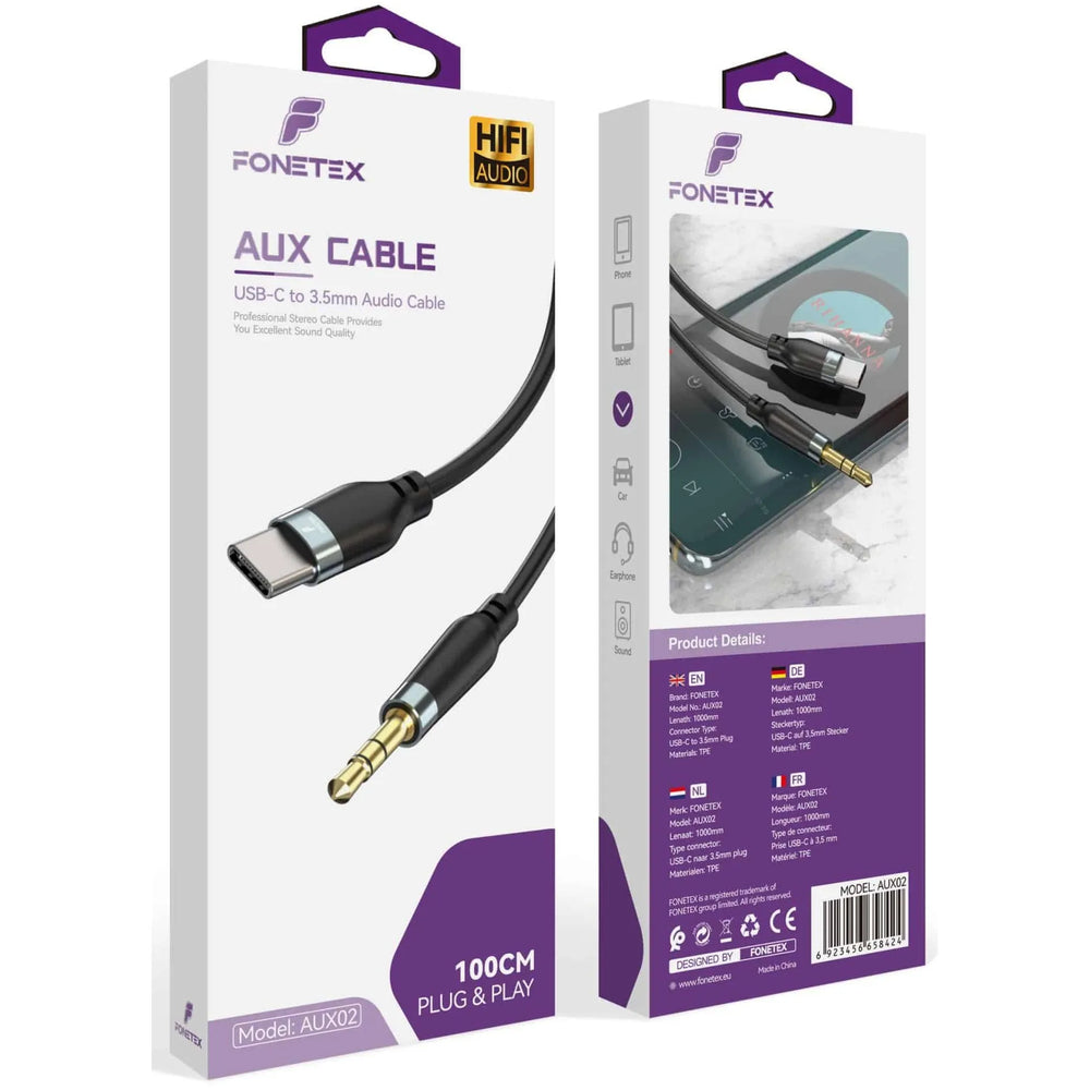 USB-C naar 3.5mm AUX Kabel – HiFi Audio Kabel – Geschikt voor USB-C Smartphones, Tablets en Laptops – 1 Meter – Zwart