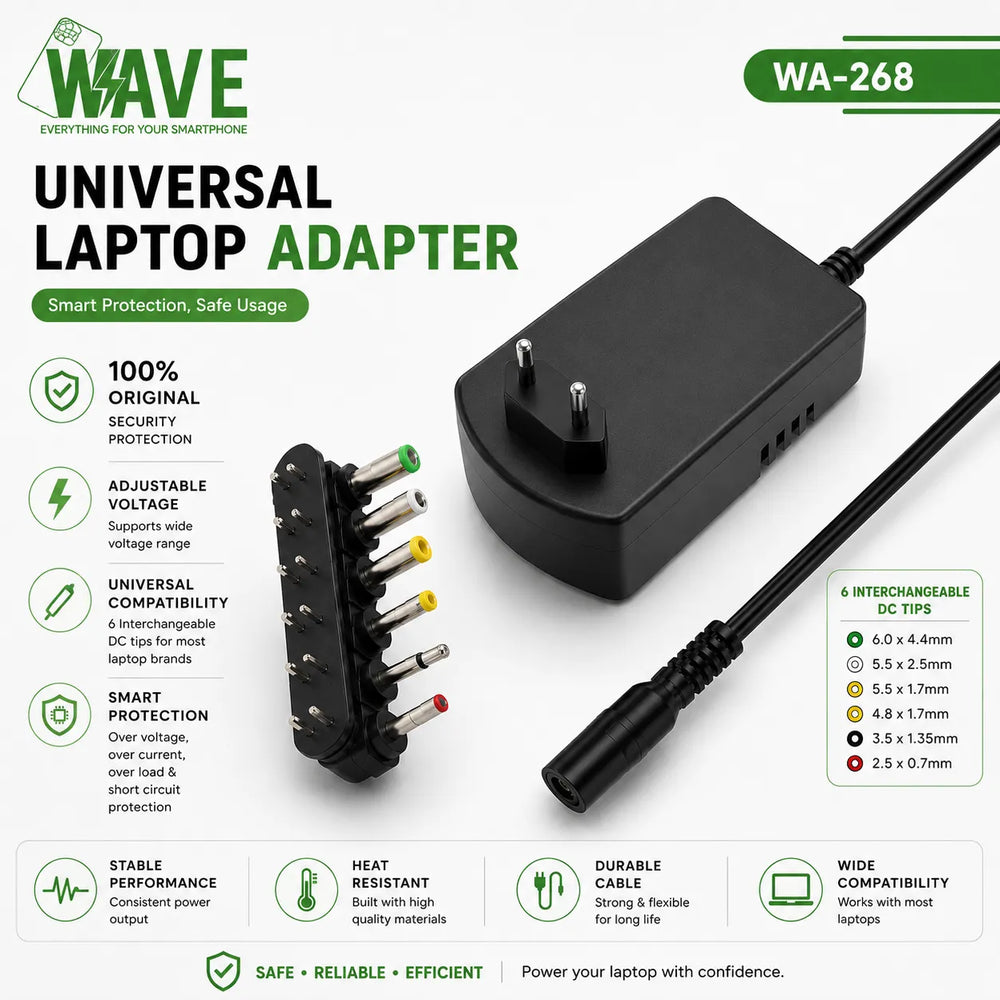 Universele Voedingsadapter 30W 3V-12V Instelbaar met 6 DC Connectoren voor Routers, Modems, IP Camera's en LED Strips