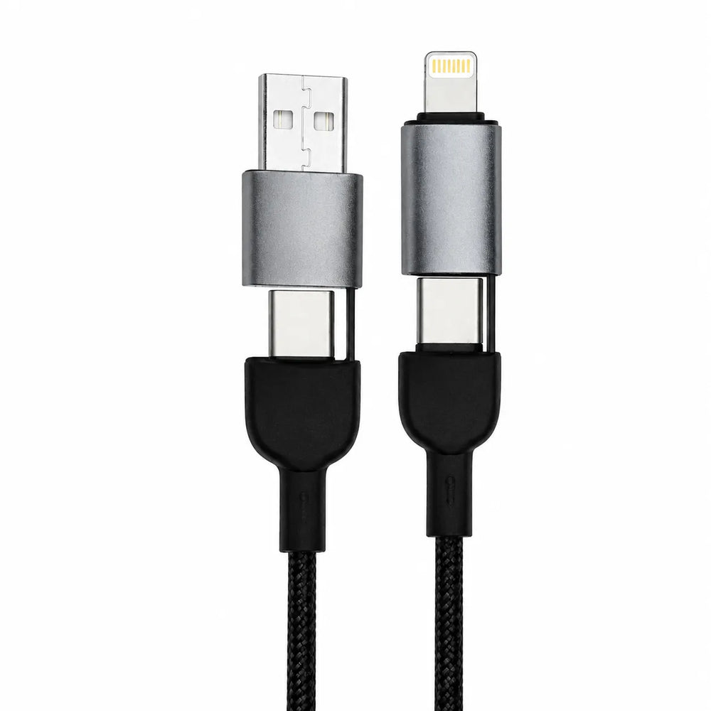 4-in-1 Snellaadkabel – USB naar Lightning & USB-C – 1,2 Meter – Zwart-Ilumina Benelux
