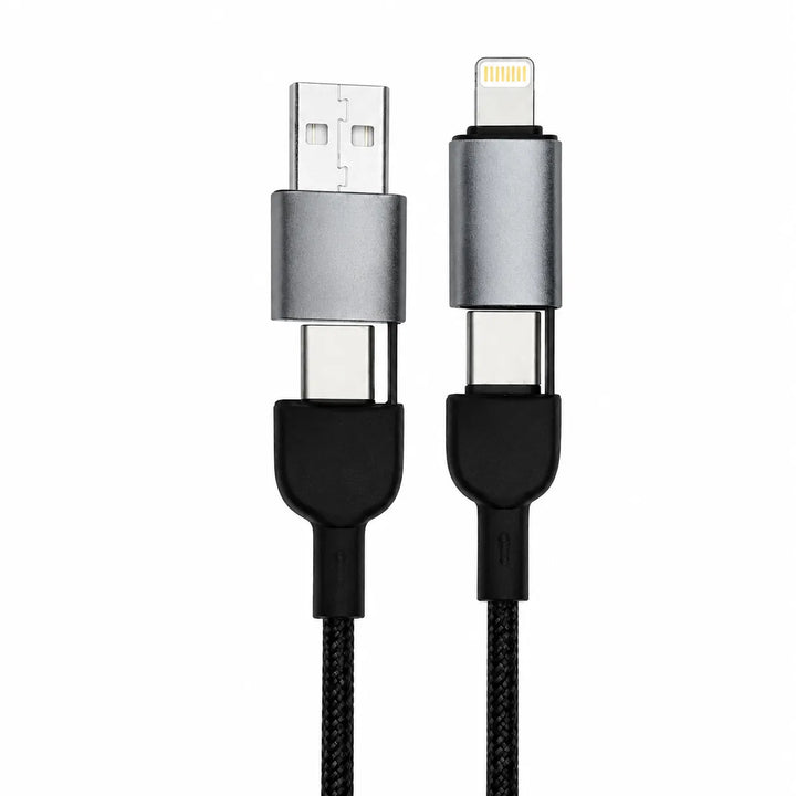 4-in-1 Snellaadkabel – USB naar Lightning & USB-C – 1,2 Meter – Zwart-Ilumina Benelux