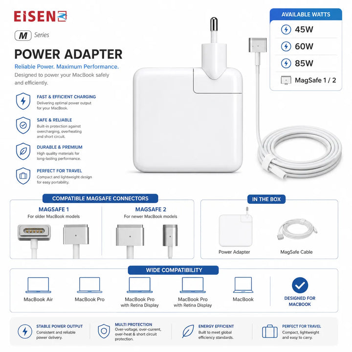 85W MagSafe 2 MacBook Oplader – Adapter voor MacBook Pro Retina 15 inch (2012-2015) – Wit-Ilumina Benelux