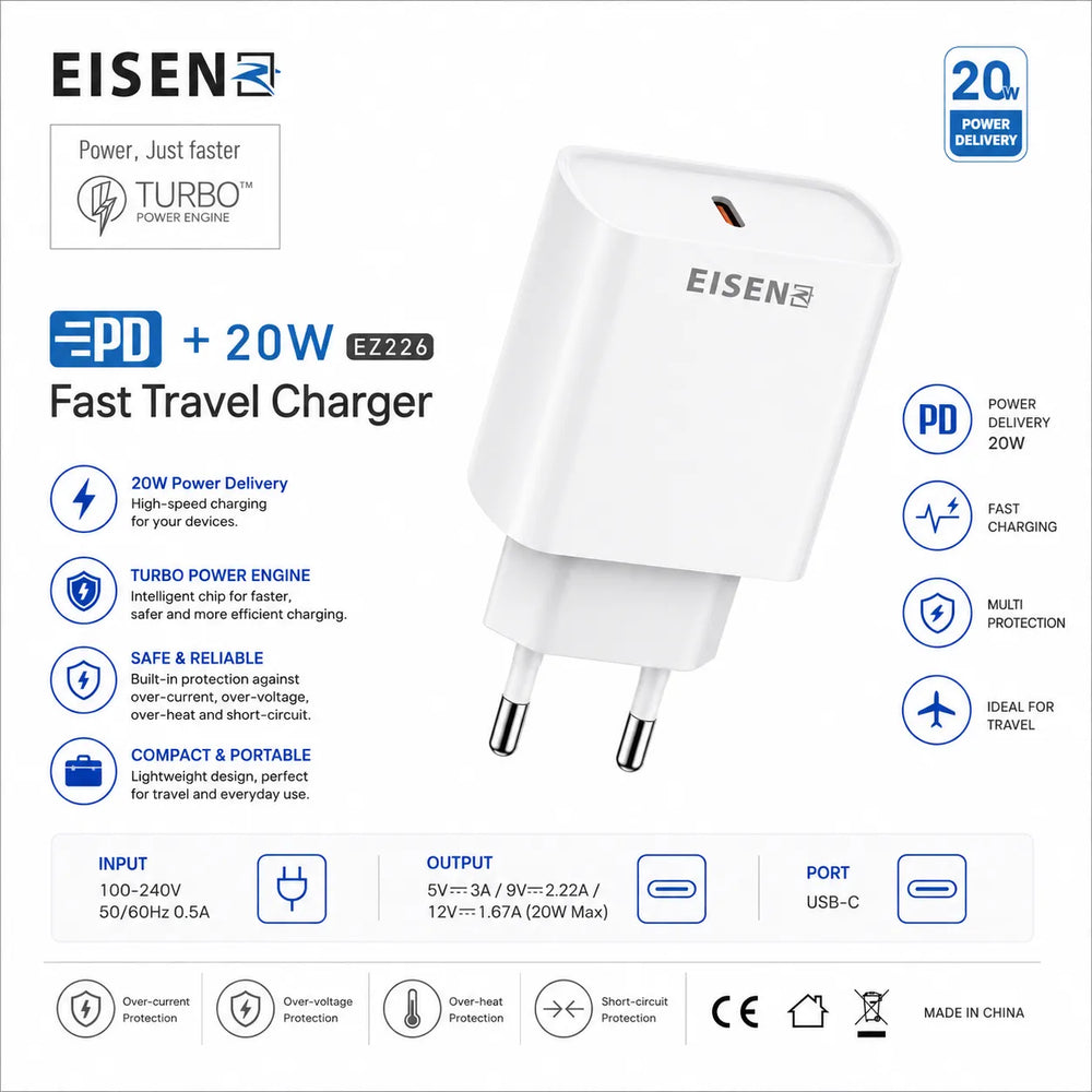 20W PD Fast Travel Charger met Lightning Kabel-Ilumina Benelux