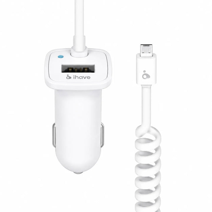 iHave Glim Micro Autolader – 2.1A Dual USB Autolader met Micro USB Kabel – Wit-Ilumina Benelux