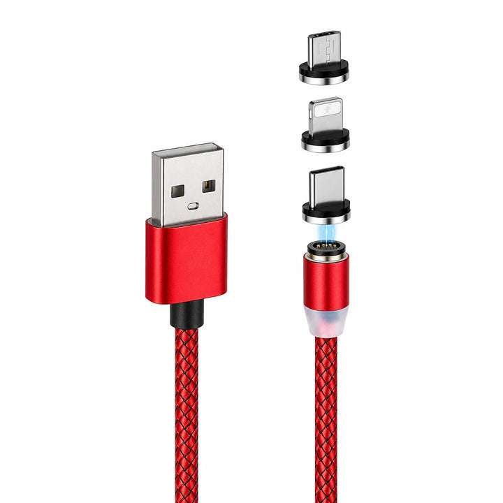 360° Magnetische Oplaadkabel – USB-A naar Lightning / Micro USB / USB-C – Magnetische Fast Charge Datakabel – Rood-Ilumina Benelux