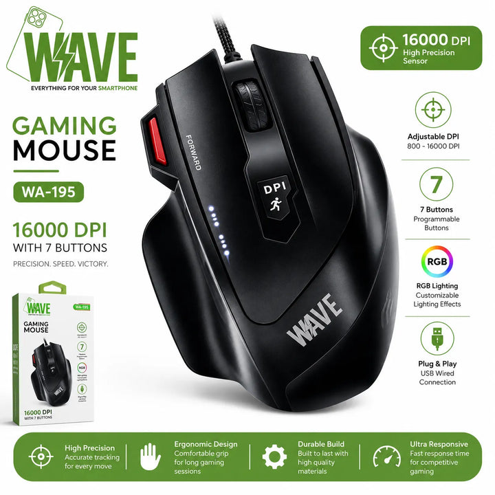 Gaming Muis 16000 DPI – 7 Programmeerbare Knoppen – RGB Verlichting – USB Bedraad – Zwart-Ilumina Benelux