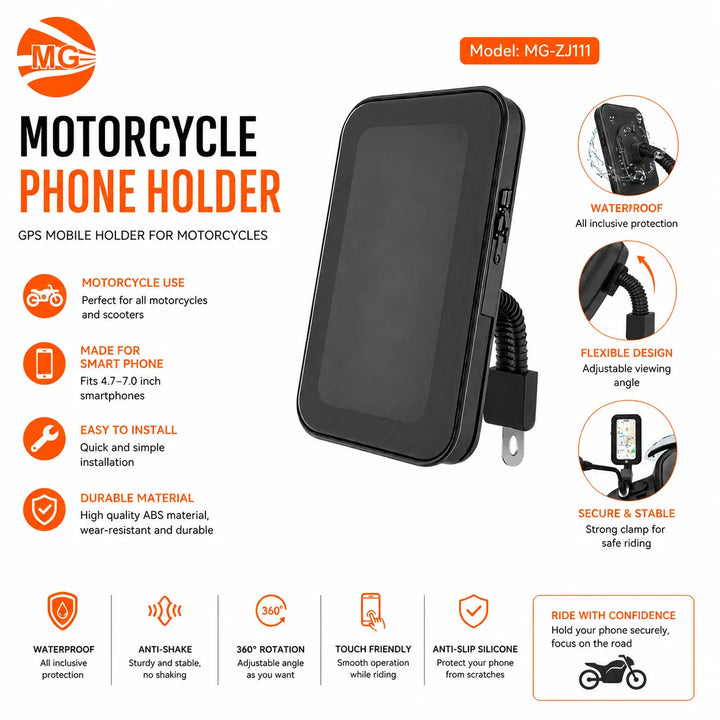Motor Telefoonhouder Waterdicht – Universele Smartphone Houder voor Motor, Scooter en Fiets – 360° Draaibaar – Zwart-Ilumina Benelux