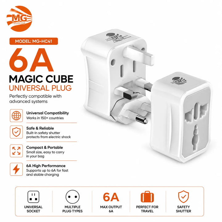 Magic Cube Universele Reisadapter – 6A – Wereldstekker – Wit-Ilumina Benelux