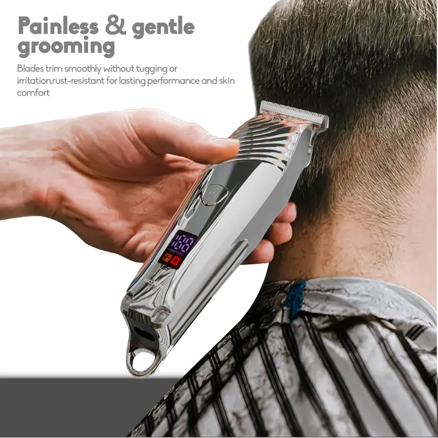 Elektrische Haartrimmer – IPX6 Waterdicht – 5W – Draadloos – LCD Display – Zilver-Ilumina Benelux
