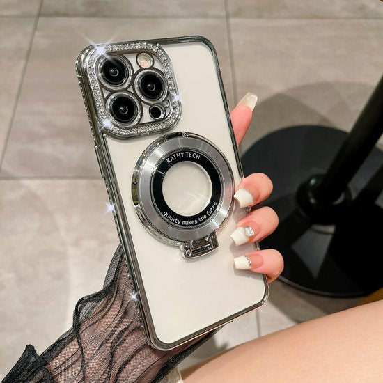 Back Cover Diamanten steentjes Hoesje - Geschikt voor: iPhone 14 Pro - Zilver-Ilumina Benelux
