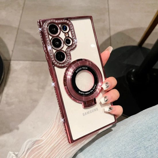 Back Cover Hoesje - Schattige met Diamanten steentjess - Geschikt voor: Samsung Galaxy S23 Ultra - Roze-Ilumina Benelux